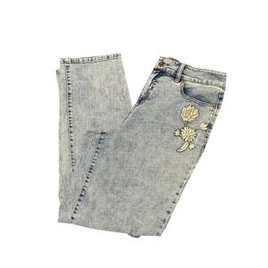 INC International Jeans MD Rise Boyfriend Acid Wash Floral Embroidered SZ 10/30